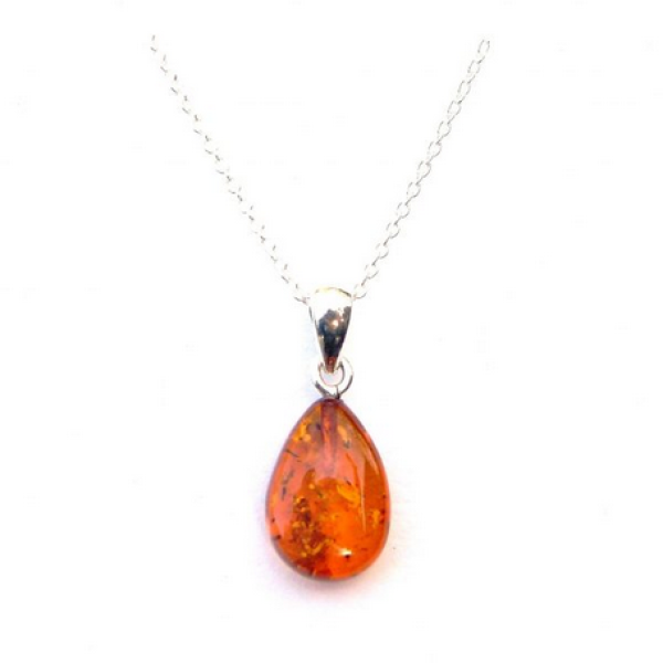 The Dainty Amber Droplet Necklace has a Beautiful Teardrop Droplet of Amber with a 925 Silver Bale.