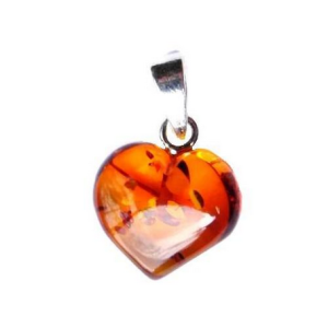 Sterling Silver Amber 3D Heart Pendent.