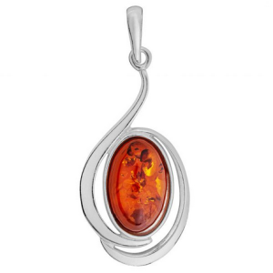 Sterling Silver Pendent Oval Set with an Amber Gemstone Cabachon.